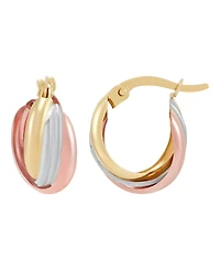 Macy's Small Oval Triple Crossover Tube Hoop Earrings in 10K Yellow, White and Rose Gold