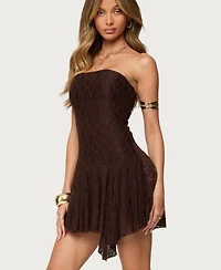 Edikted Women's Elaia Asymmetric Strapless Lace Mini Dress