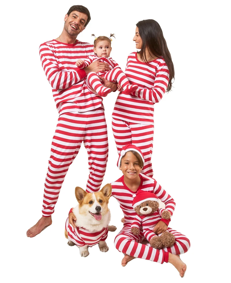 Leveret Dog Cotton Pajamas, Striped Red and White, Matching Family Christmas Pajamas