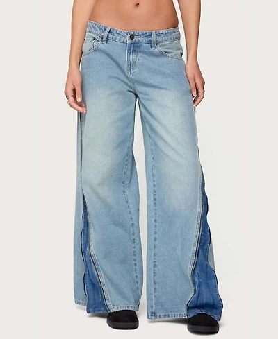 Edikted Women's Zippered Washed Wide Leg Jeans