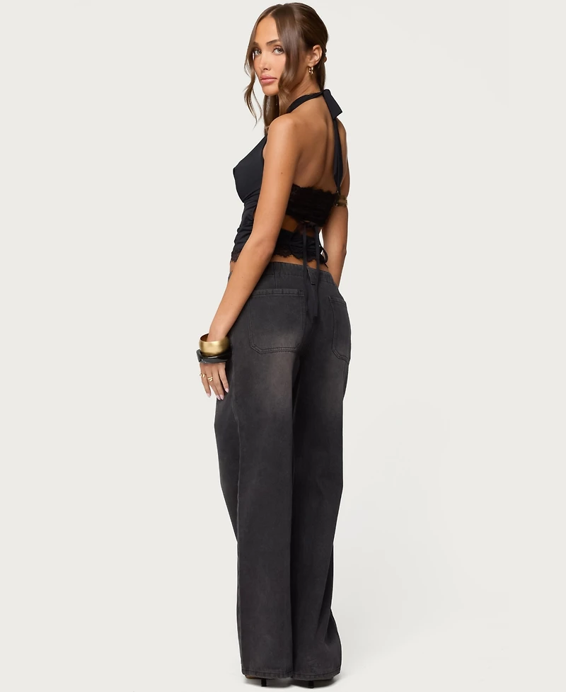 Edikted Women's Aliyah Zip Low Rise Jeans
