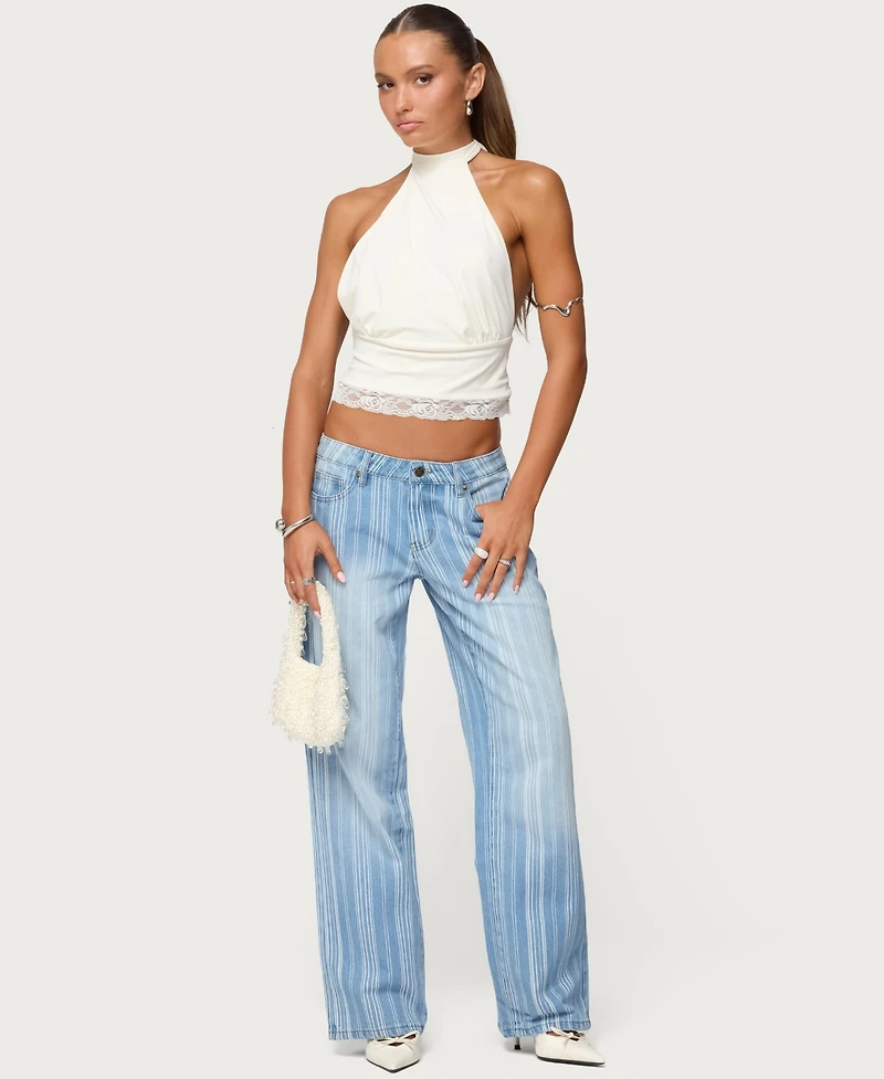 Edikted Women's Tera Striped Low Rise Jeans