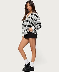 Edikted Women's Renya Striped Long Sleeve Polo Top
