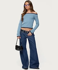 Edikted Women's Kezzie Contrast Off Shoulder Knit Top
