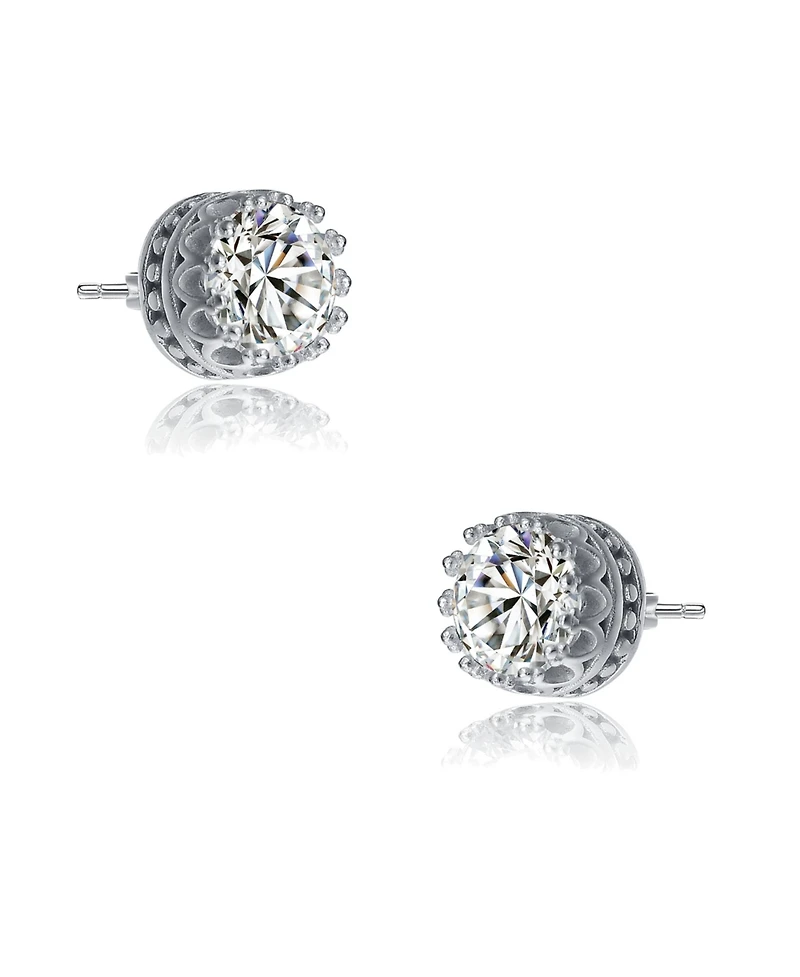 Elegant Sterling Silver Royal Princess Round Stud Earrings