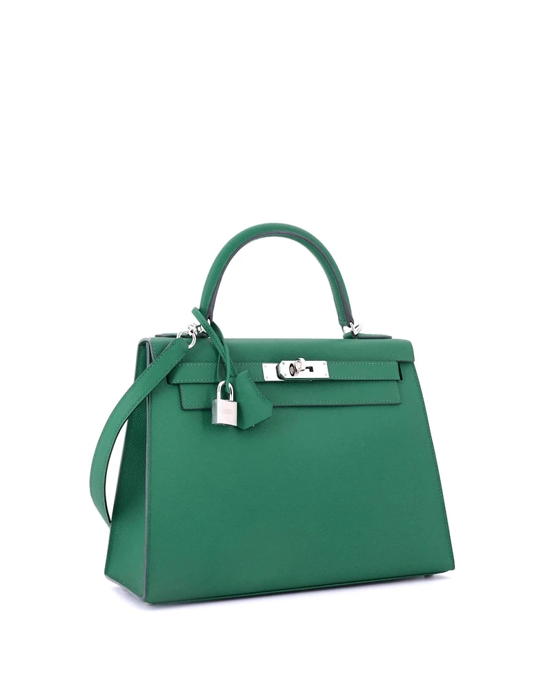Pre-Owned Hermes Kelly 28 Handbag Green Epsom with Palladium Hardware