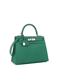 Pre-Owned Hermes Kelly 28 Handbag Green Epsom with Palladium Hardware