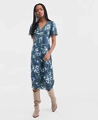 Lucky Brand Women's Lace Trim Floral Midi Dress