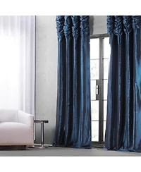 Half Price Drapes Navy Ruched Solid Faux Silk Taffeta Room Darkening Curtain