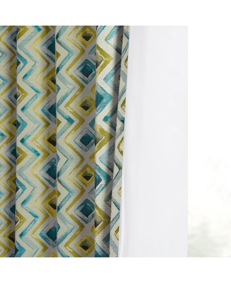 Half Price Drapes Zanni Multi Blue Green Geometric Faux Silk Jacquard Room Darkening Curtain