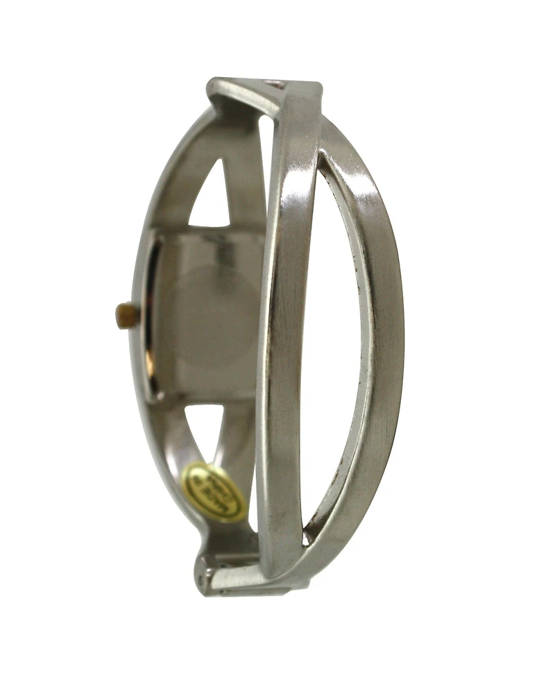 Two Tone Rhinestones And Pearl Tone Bangle Watch