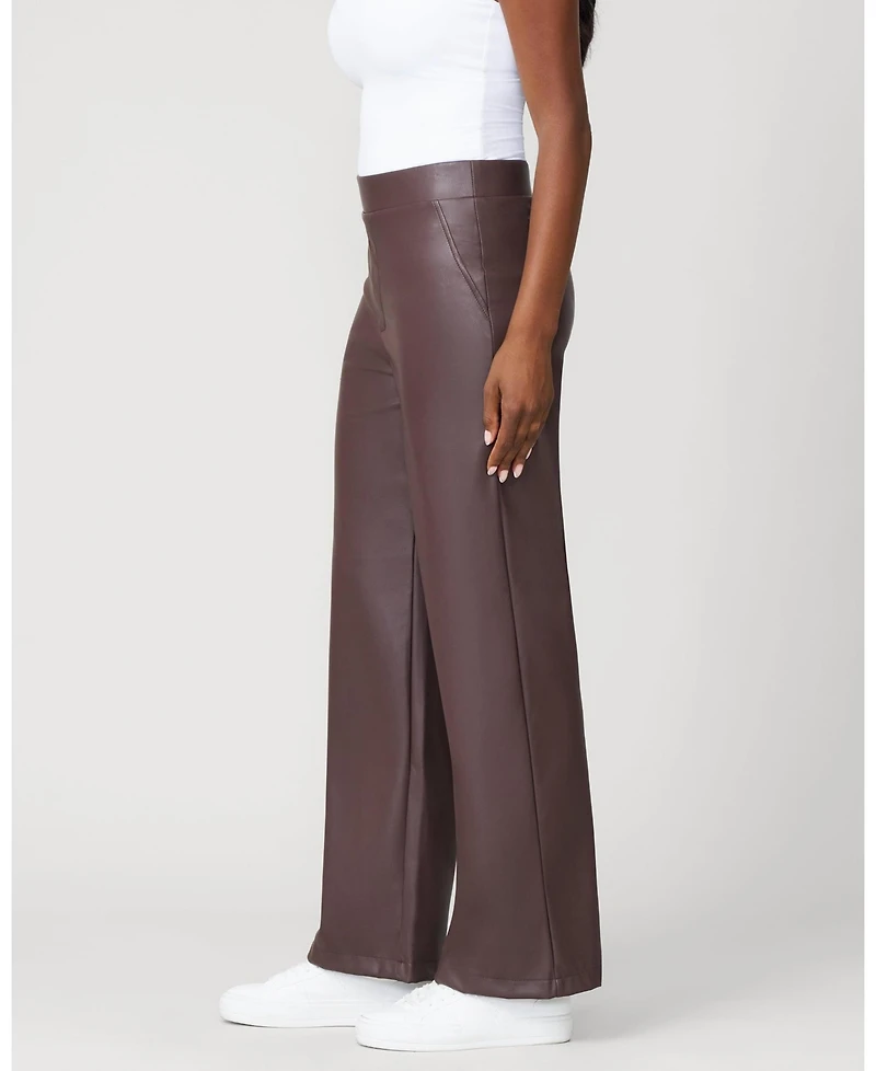 Cable & Gauge Women's Coated Faux Leather Wide Leg Pull On Pant