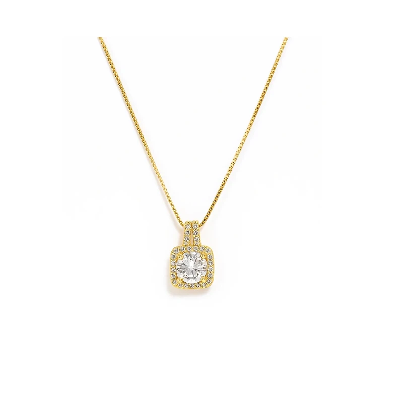 Elena Halo Pendant Necklace Gold & White Plated