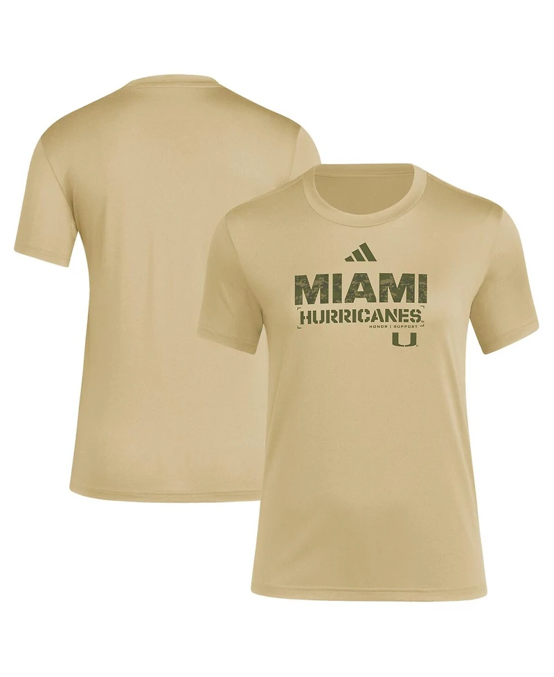 Adidas Women's Tan Miami Hurricanes Salute to Service Aeroready T-Shirt