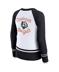 Wear by Erin Andrews Women's White/Black Cincinnati Bengals Color Block Raglan Sweater