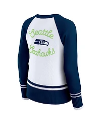 Wear by Erin Andrews Women's White/College Navy Seattle Seahawks Color Block Raglan Sweater
