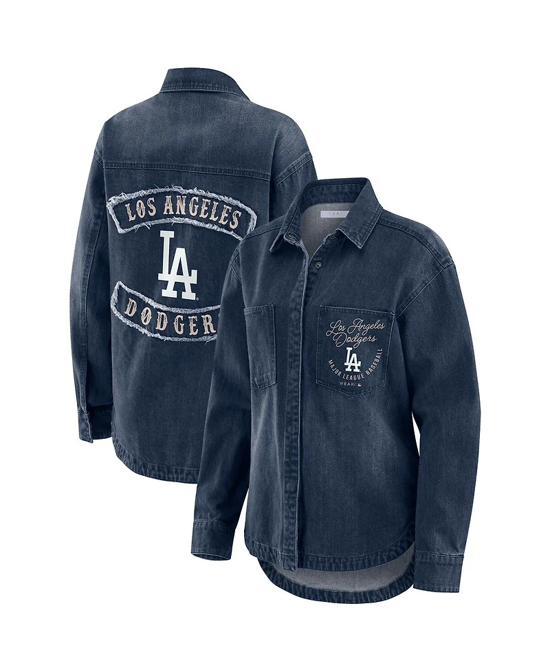 Wear by Erin Andrews Women's Denim Los Angeles Dodgers Washed Oversized Full-Snap Shacket