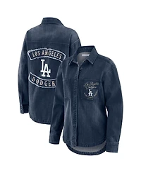 Wear by Erin Andrews Women's Denim Los Angeles Dodgers Washed Oversized Full-Snap Shacket