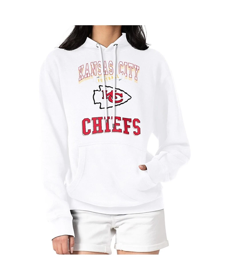 G-iii 4Her by Carl Banks Women's White Kansas City Chiefs Team Logo Graphic Fleece Tri-Blend Pullover Hoodie