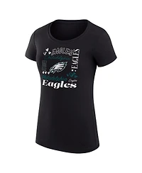 G-iii 4Her by Carl Banks Women's Black Philadelphia Eagles Super-Slim Fit Lightweight Collage Team T-Shirt