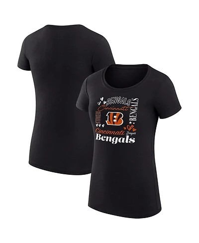 G-iii 4Her by Carl Banks Women's Black Cincinnati Bengals Super-Slim Fit Lightweight Collage Team T-Shirt