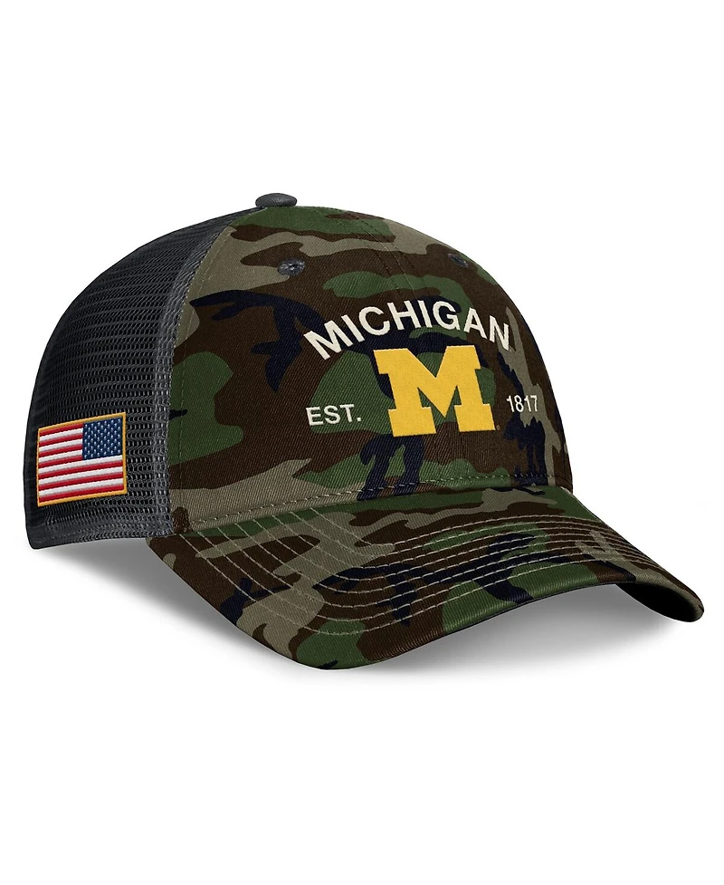 Jordan Men's Camo Michigan Wolverines 2025 Military Appreciation Rise Adjustable Trucker Hat