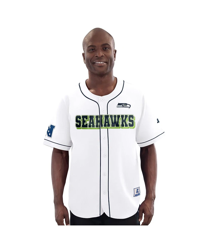 Starter Men's White Seattle Seahawks Relay Full-Button Baseball Jersey