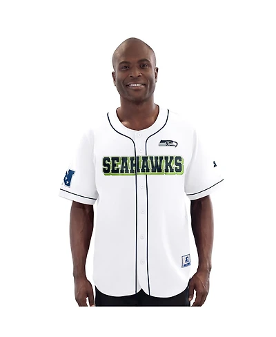 Starter Men's White Seattle Seahawks Relay Full-Button Baseball Jersey