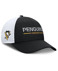 Fanatics Men's Black/White Pittsburgh Penguins Authentic Pro Rink Lockup Adjustable Trucker Hat