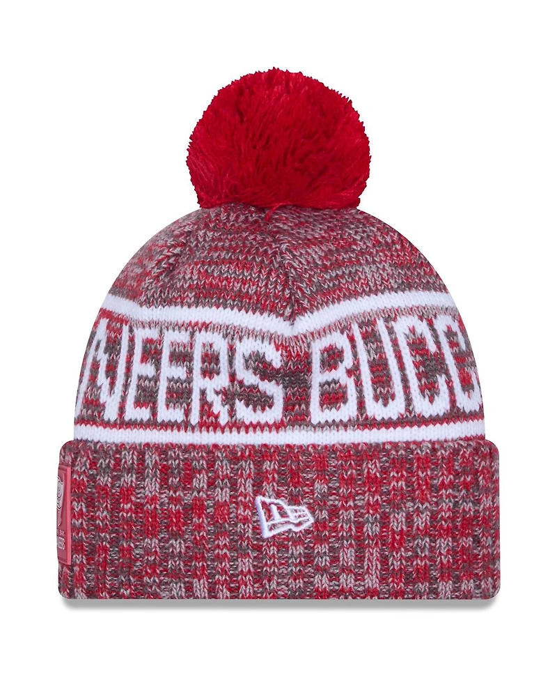 New Era Men's Red Tampa Bay Buccaneers 2025 Sideline Cold Weather Cuffed Pom with Knit Hat