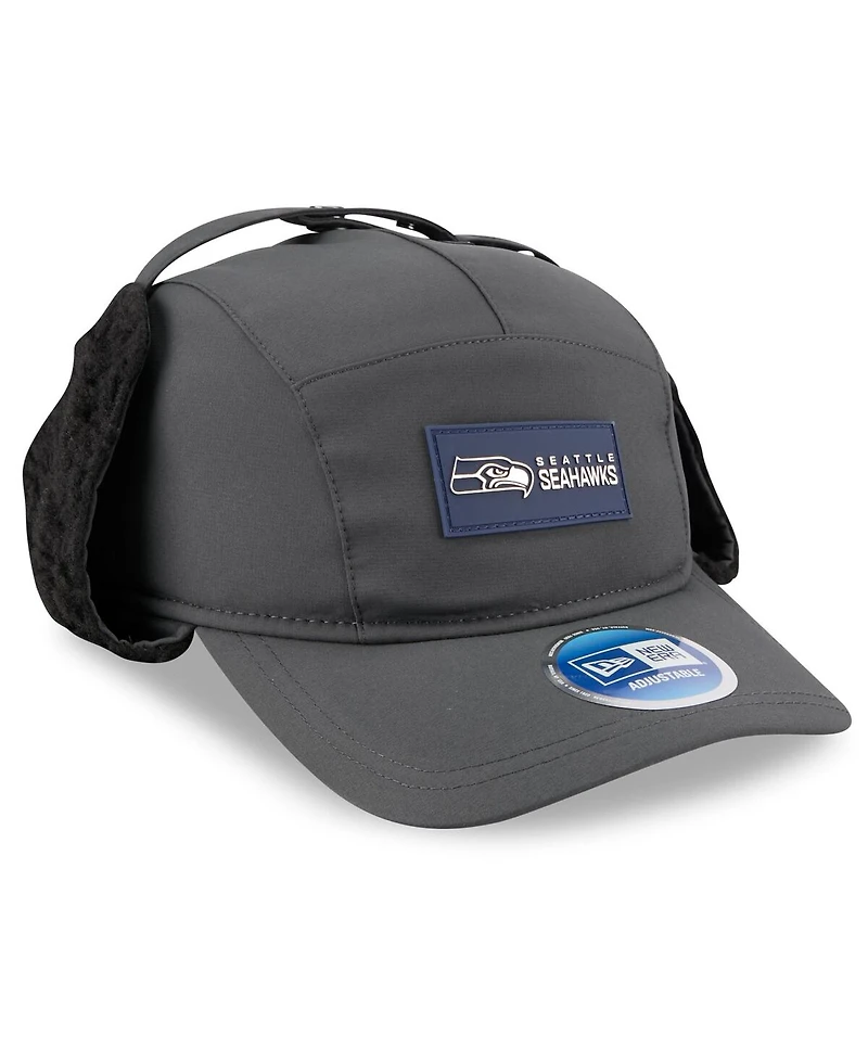 New Era Men's Charcoal Seattle Seahawks 2025 Sideline Cold Weather Runner Dog Ear Adjustable Hat