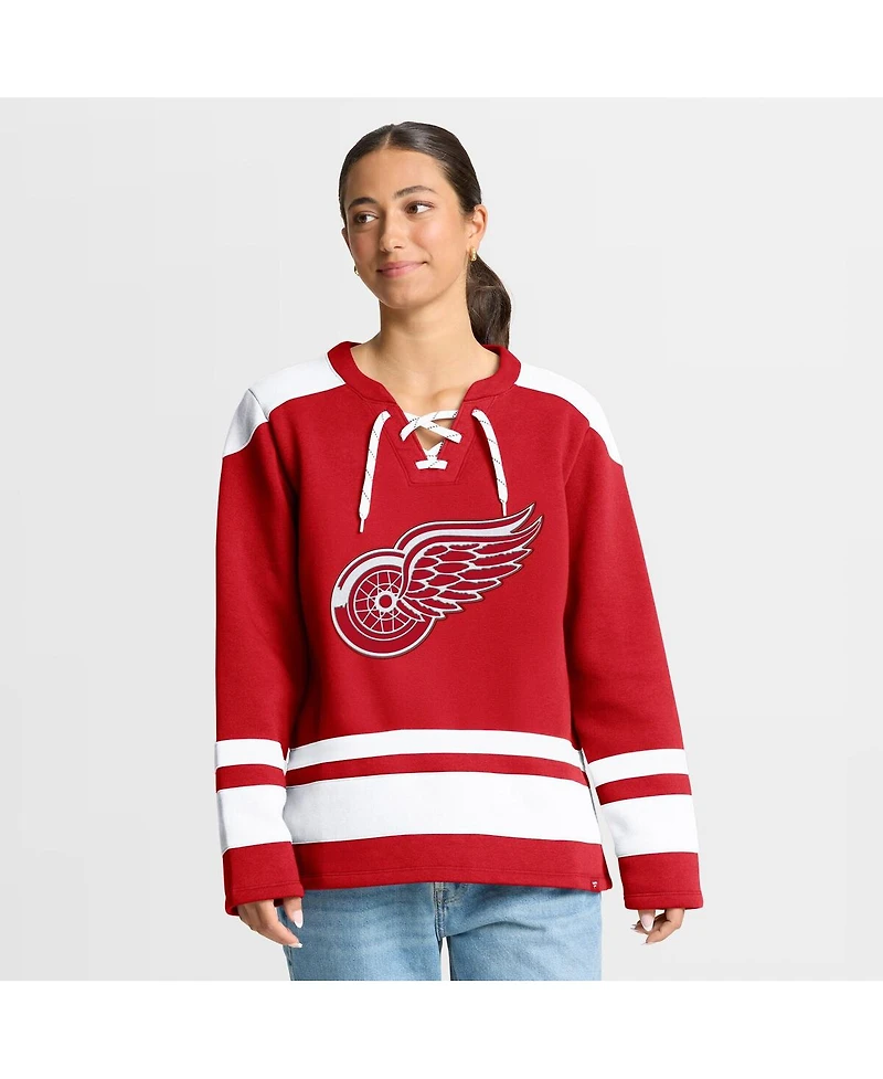 Fanatics Women's Red Detroit Wings Icing Long Sleeve Lace Up Sweatshirt
