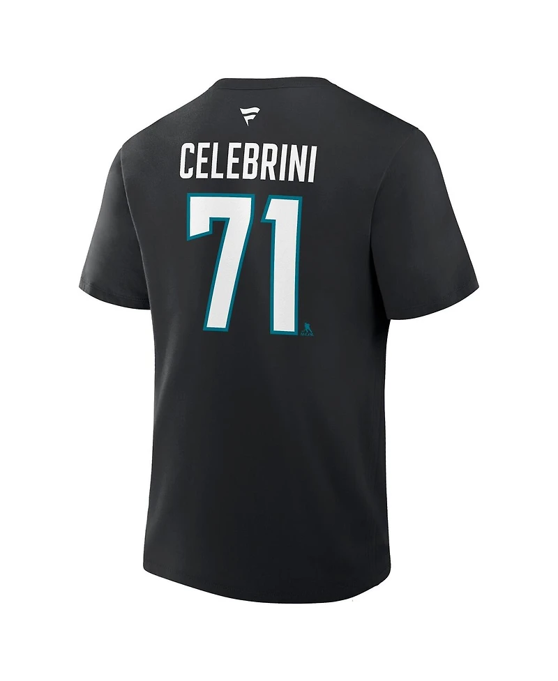 Fanatics Men's Macklin Celebrini Black San Jose Sharks Authentic Stack Name and Number T-Shirt