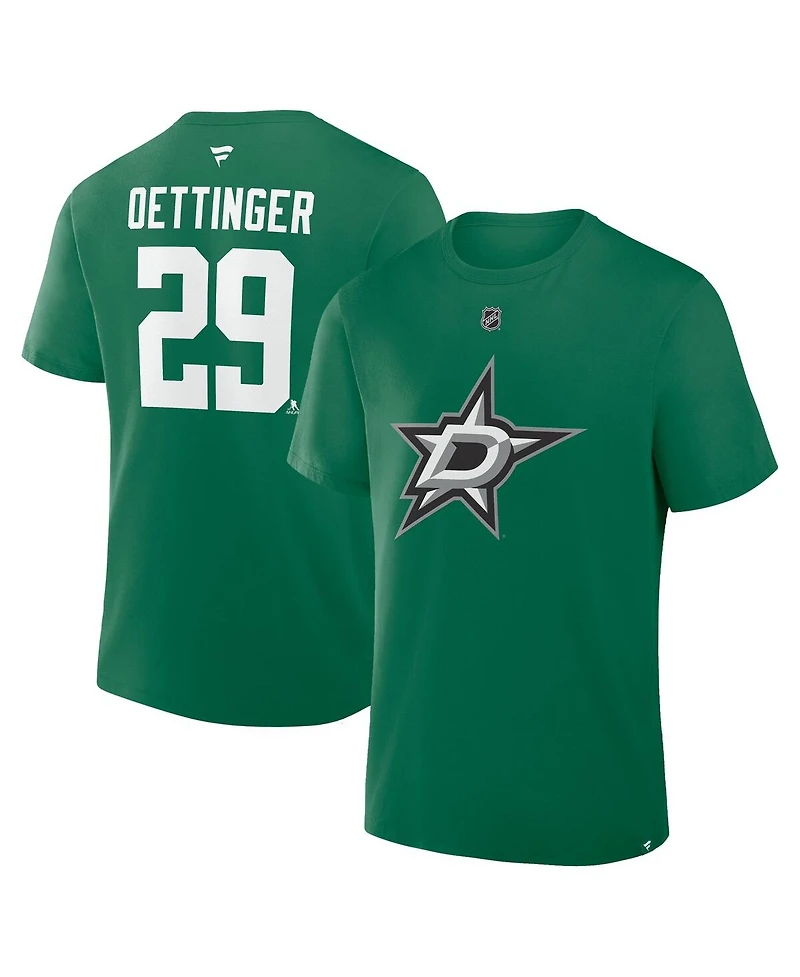 Fanatics Men's Jake Oettinger Kelly Green Dallas Stars Authentic Stack Name Number T-Shirt