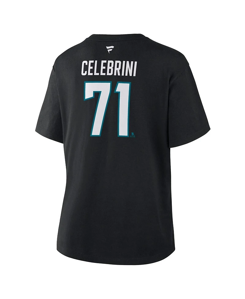 Fanatics Women's Macklin Celebrini Black San Jose Sharks Authentic Stack Name Number T-Shirt