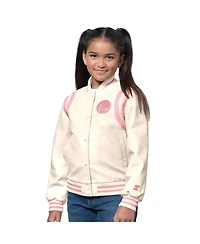 Starter Girls Cream/Pink Golden State Warriors Underdog Leather Varsity Jacket