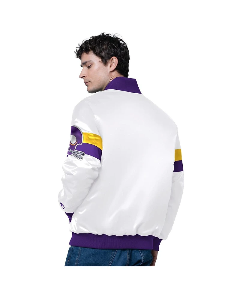 Starter Men's White Minnesota Vikings Triple Option Satin Varsity Full-Snap Jacket