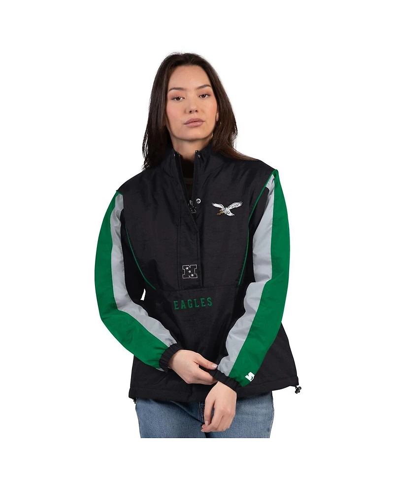 Starter Women's Black/Kelly Green Philadelphia Eagles Thursday Night Gridiron Half-Zip Jacket