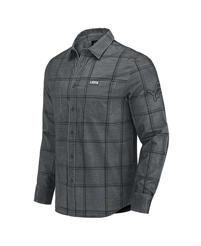 Fanatics Men's Darius Rucker Collection by Gray Detroit Lions Micro Corduroy Plaid Button Up Shirt