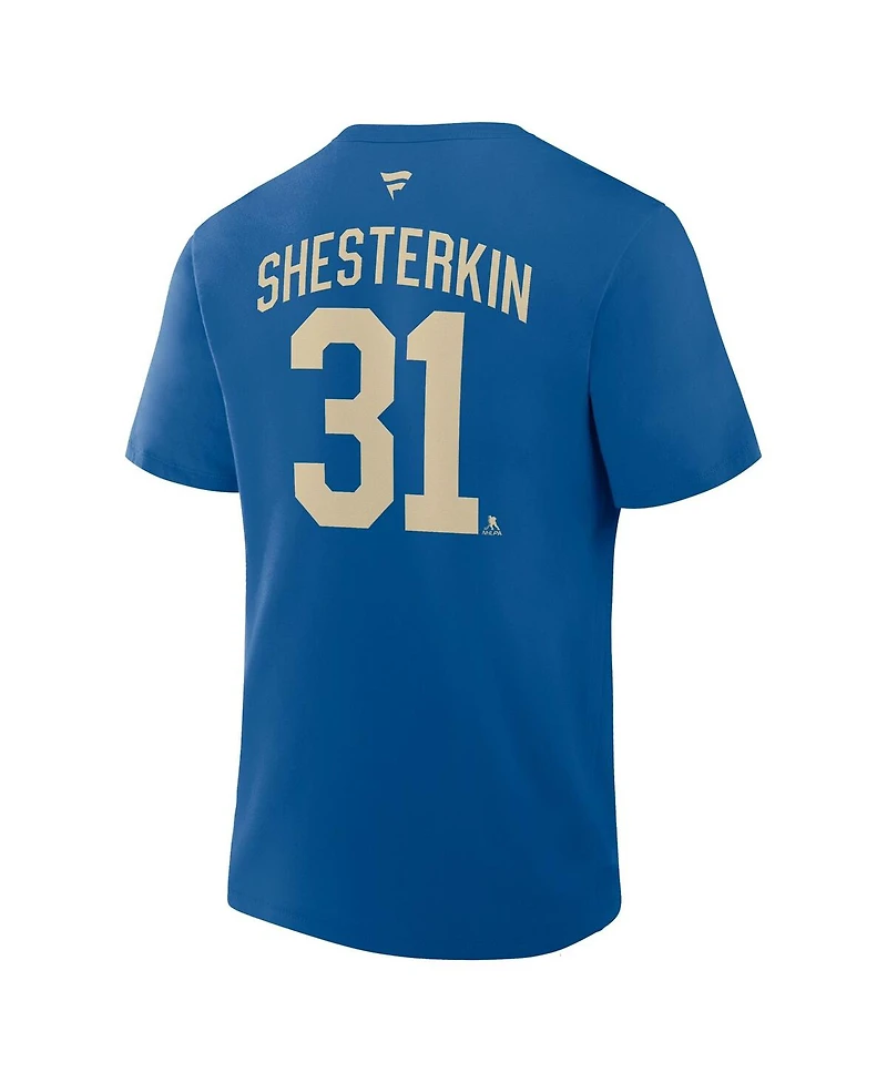 Fanatics Men's Igor Shesterkin Blue New York Rangers Authentic Stack Name Number T-Shirt