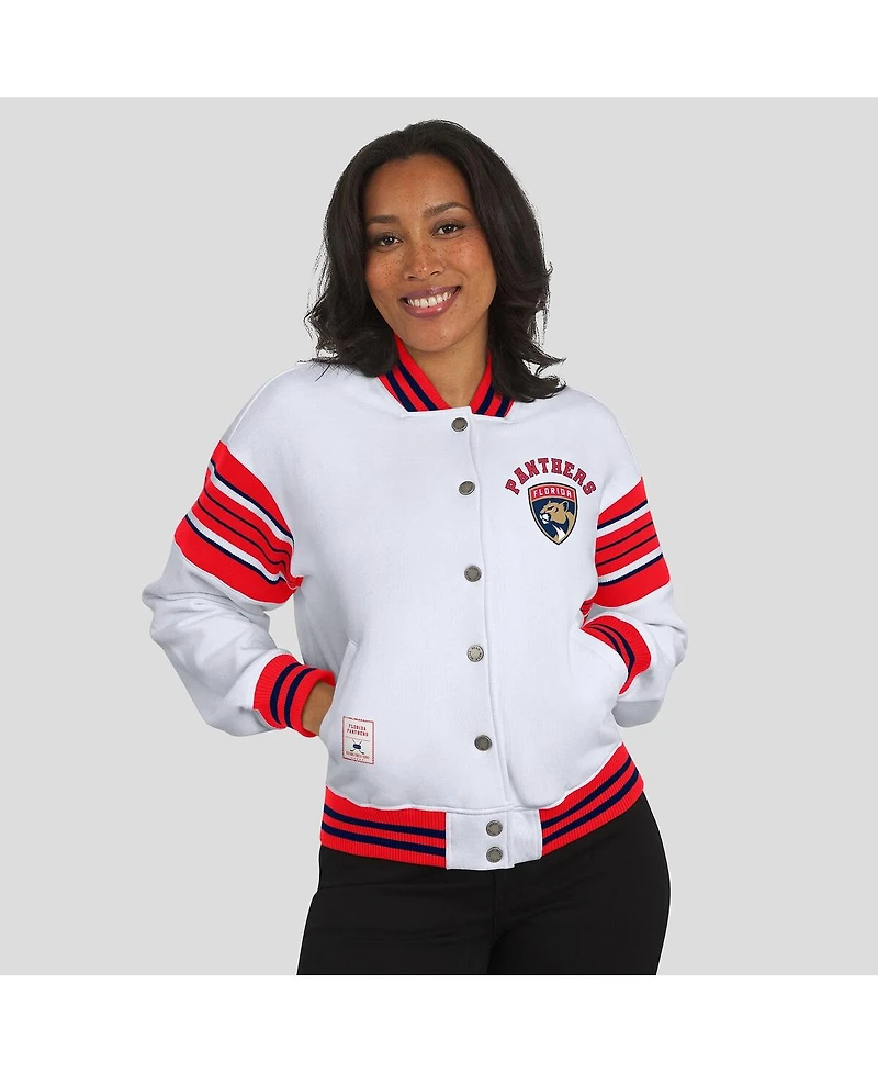 Wear by Erin Andrews Women's White/Red Florida Panthers Full-Snap Fleece Sweatshirt Jacket