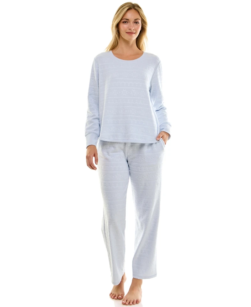 Roudelain Women's 2-Piece Printed Long-Sleeve Top and Straight Leg Pants