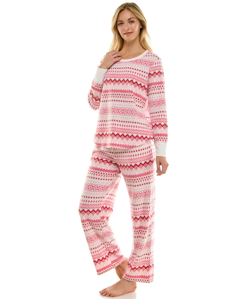 Roudelain Women's 2-Piece Printed Long-Sleeve Top and Straight Leg Pants