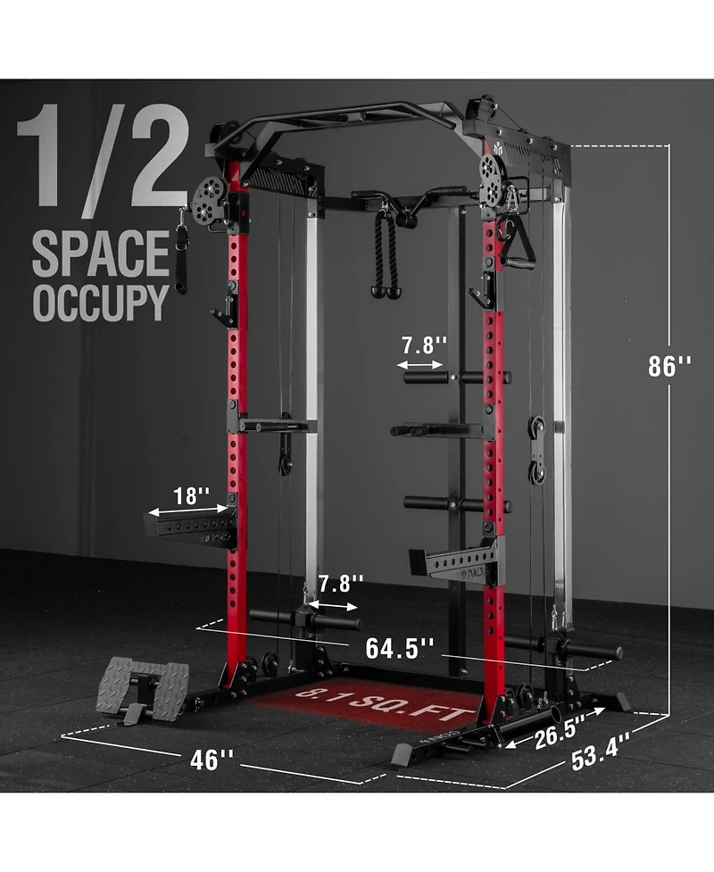 Mikolo Power Cage, 2000LB Squat Rack, Dual Pulley Cable Crossover System, Multi-function Free Weight Home Gym Workout Machine with Attachments