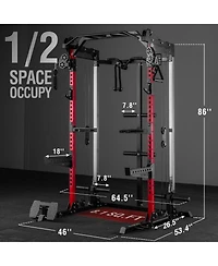 Mikolo Power Cage, 2000LB Squat Rack, Dual Pulley Cable Crossover System, Multi-function Free Weight Home Gym Workout Machine with Attachments
