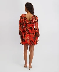 kensie Women's Long-Sleeve V-Neck Dress