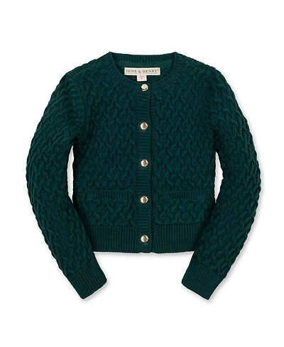Hope & Henry Girls Organic Long Sleeve Herringbone Cardigan Sweater