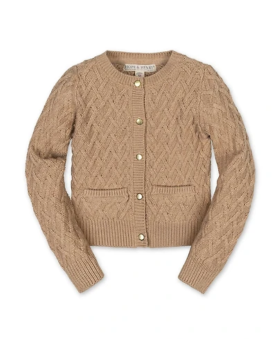 Hope & Henry Girls Organic Long Sleeve Herringbone Cardigan Sweater