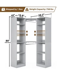 Aheaplus 40'' Large Corner Closet Organizer System with 12 Shelves, 6 Tier Walk-in 2 Hanging Rods