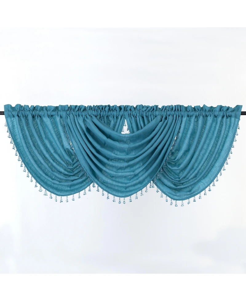 GoodGram 2-Pack: Beaded Emerald Crepe Waterfall Valances - 44 in. W x 37 L, Pumpkin Spice/Terracotta